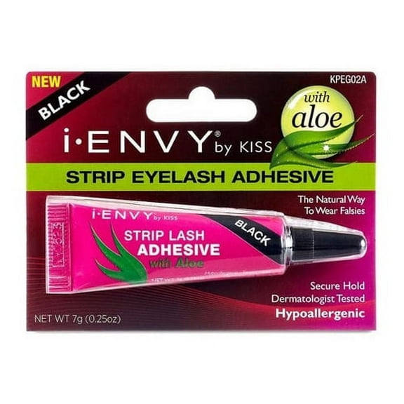 Kiss I Envy Strip Eyelash Adhesive with Aloe, Black, 0.25 Oz