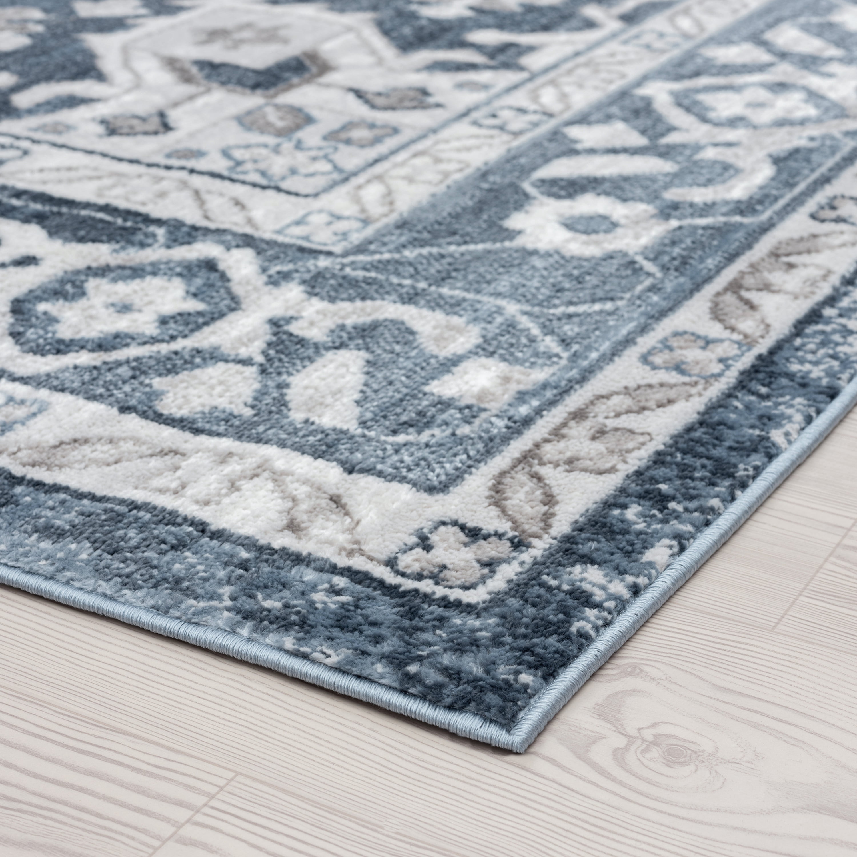 Traditional 2x8 Area Rug (2'3'' x 7'3'') Medallion Blue, White Indoor Runner Easy to Clean