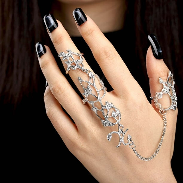 Finger Ring Hand Chain Silver Knuckle Ring Bracelets Punk Full