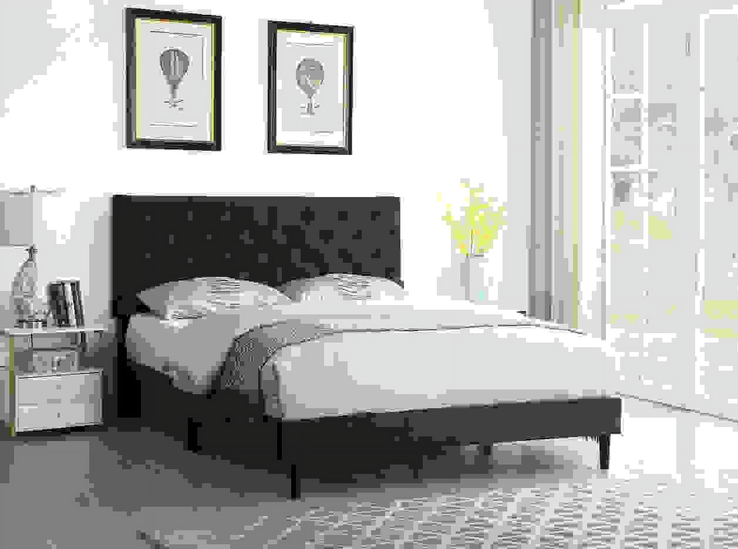Queen Upholstered Platform Bed Frame with 48" Tall Adjustable Headboard - Button Tufted Suede Bed - Black - Oliver & Smith - Princeton
