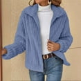 thumbnail image 2 of WEIYLL Womens Fleece Jacket Solid Color Warm Plush Zipper Pocket Long Sleeved Lapel Light Blue Going Out Fall Tops Size 3XL, 2 of 9