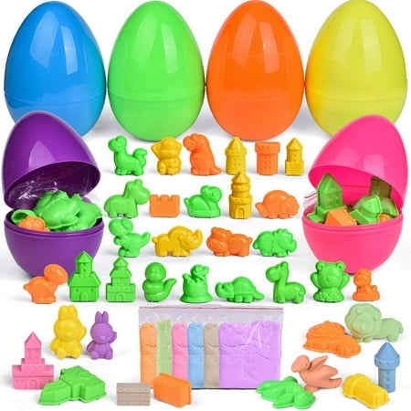 Fun Little Toys 6 Pcs Jumbo Easter Eggs Prefilled with Play Sand and Sand Mold Kit for Kids Easter Gifts,Children,Kids.