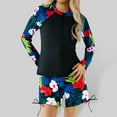 thumbnail image 2 of GBSYEWXS Toddler Child Girls Swimwear Flower Print Quick Dry Two-Piece Sets Long Sleeve Crew Neck Multicolour Bathing Suit Size 12-13 Years, 2 of 5