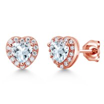 Gem Stone King 18K Rose Gold Plated Silver Stud Earrings Aquamarine Moissanite (1.05 Cttw)