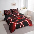 thumbnail image 3 of Manfei Geometric Honeycomb Bedding Comforter Set 7-Piece for Boys, Gradient Black Red Full Bedding Set, Neon Hexagon Fitted Sheet Flat Sheet, Microfiber Bedroom Decor, 3 of 8