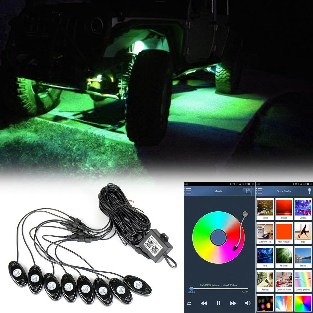 NS Automative RGB Led Rock Light Kits, LED Underglow Lighting Kit, Timing & Music Mode, For Off-Road, Trucks, Cars, UTV, ATV, SUV, RZR Etc