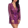 thumbnail image 2 of Traje de camisón de encaje para mujer, lencería transparente con cuello en V, bragas con frente abierto, prendas de vestir con cinturón, 2 of 6