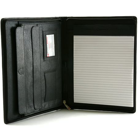 Leather Zippered Writing Pad Portfolio Business Briefcase (Best Leather Portfolio Men)