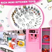 Play Kitchen Set - 5 in 1 Kids Kitchen Play Set with Cooking Toys & Play Food, Mini Pink Kitchen for Girls 3-8