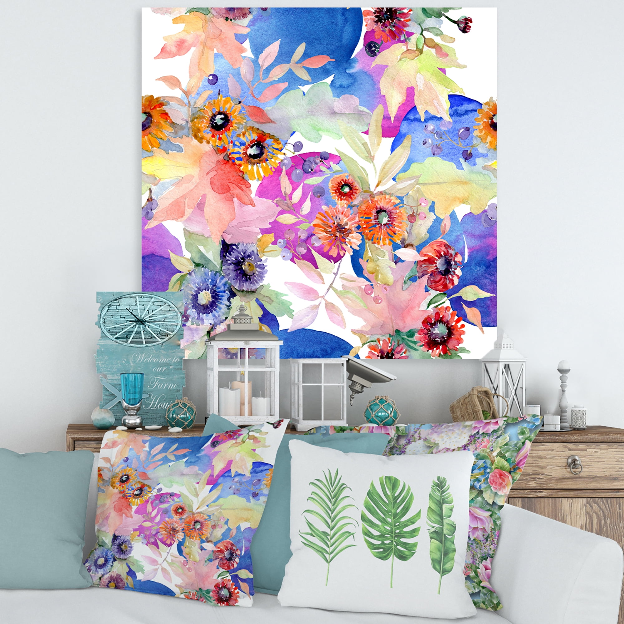 Designart ' Wildflowers and Vibrant Wild Spring Leaves IV ' Modern Canvas Wall Art Print
