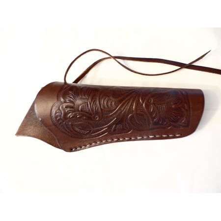 Leather Gun Holster (Cross Draw Gun Holster - Brown - Tooled Leather - 6