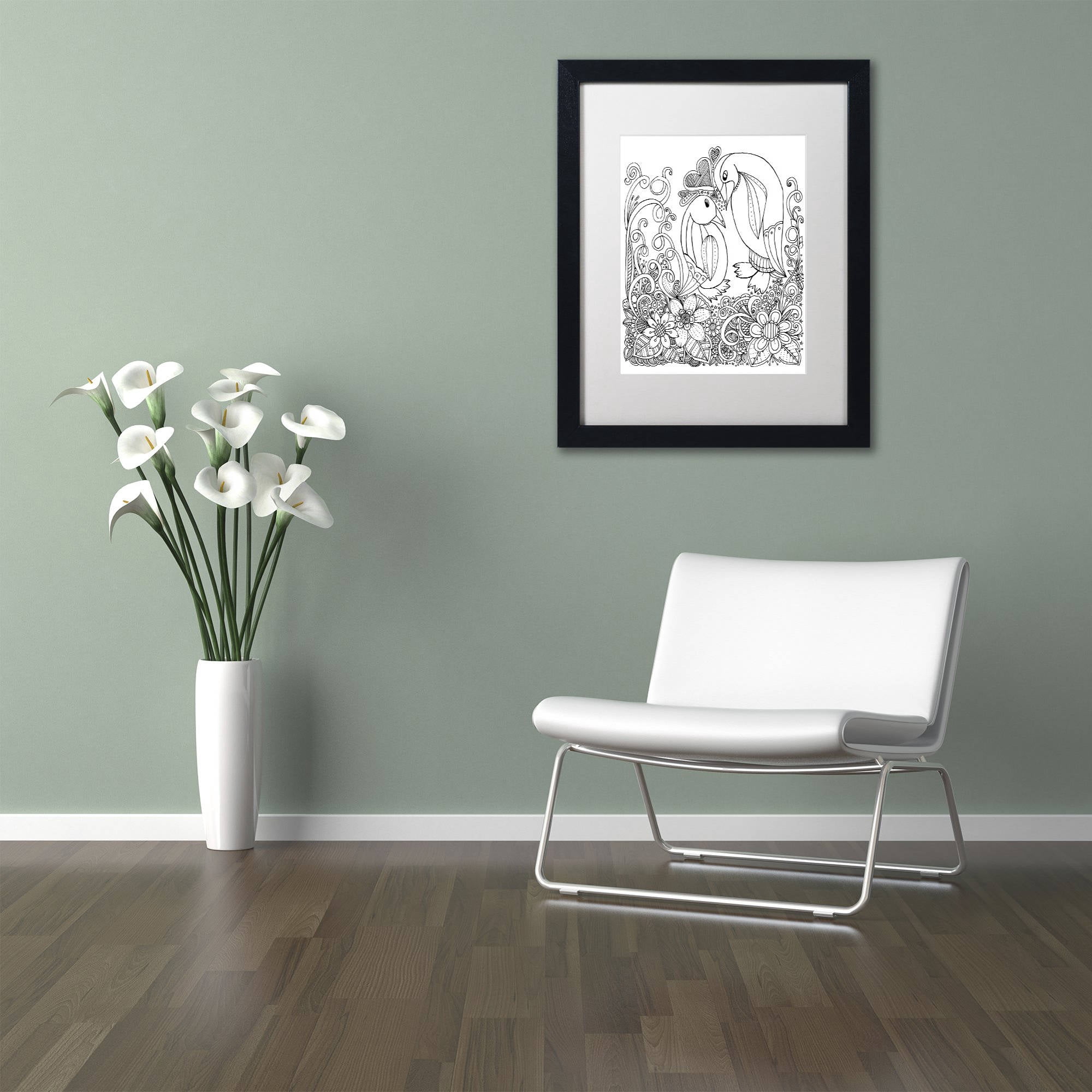 Trademark Fine Art "Penguins" Canvas Art by KCDoodleArt White Matte, Black Frame