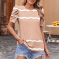 thumbnail image 3 of JTZGDY Womens Summer Tops Casual Puff Short Sleeve Striped/Polka Dot Print Crewneck Tunic Blouse Trendy Oversized Graphic T-Shirts Fashion 2025 Clothes Khaki XL, 3 of 6