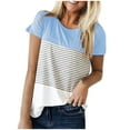 thumbnail image 1 of USSUMA Womens Plus Savings Tops and T-Shirts Womens Summer Tops Round Neck Triple Color Block Stripe T-shirt Short Sleeve Loose Casual Tee T-shirt 2022 Beach, 1 of 4