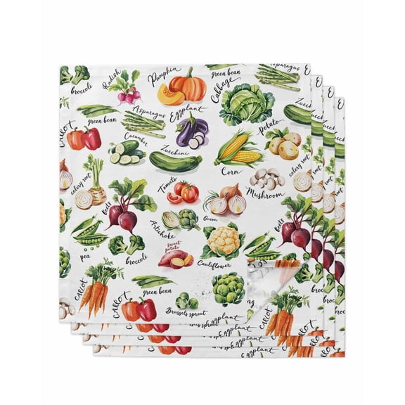 Vegetables Cloth Napkins Set of 4 Reusable Dinner Napkins, Watercolor Farmhouse Fruits Cocktail Napkin Washable Table Napkins for Wedding/Holiday Party/Baby Shower 20"x20"
