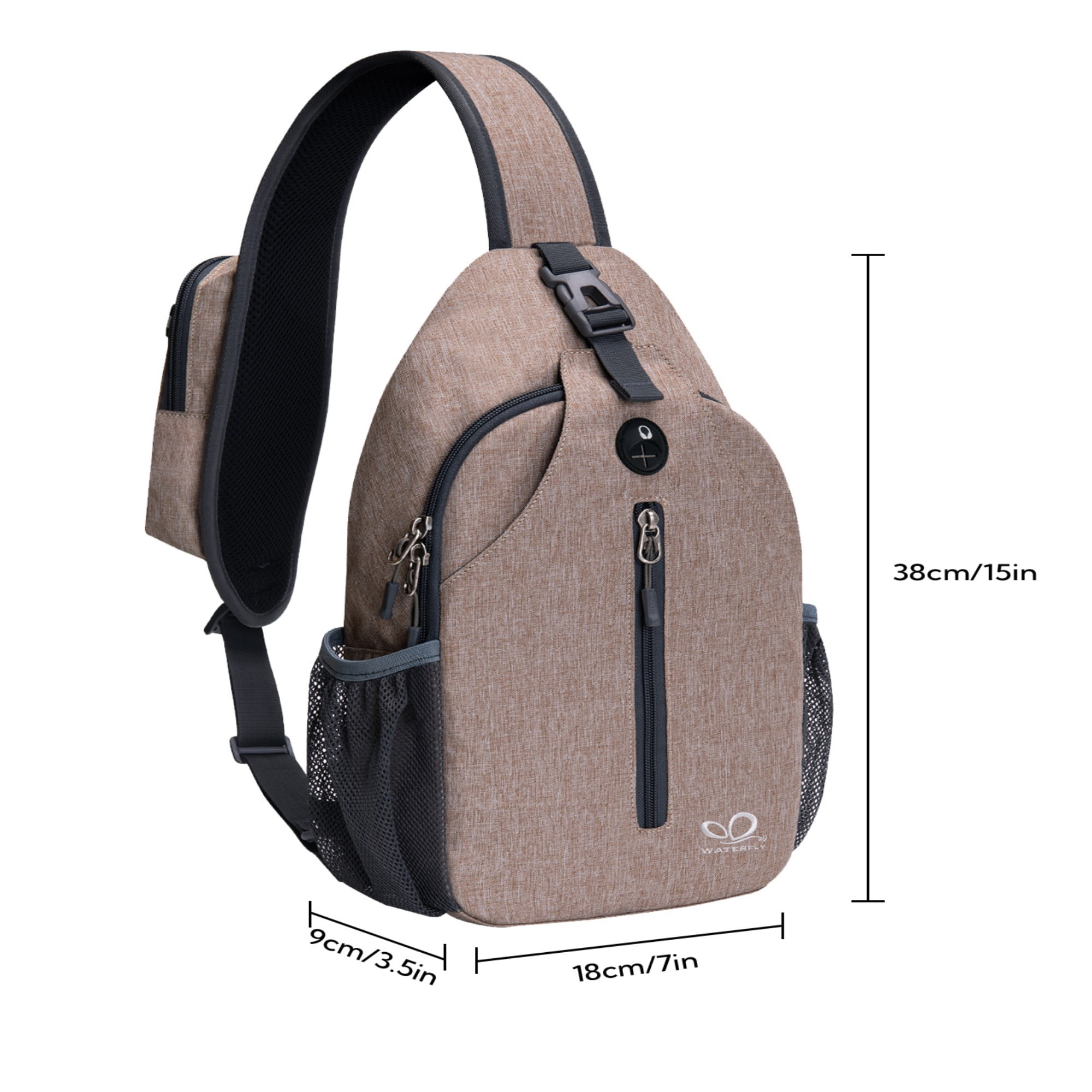 WATERFLY Unisex Hiking Travel Nylon Sling Bag Cross-Body Shoulder Chest Bag,Khaki