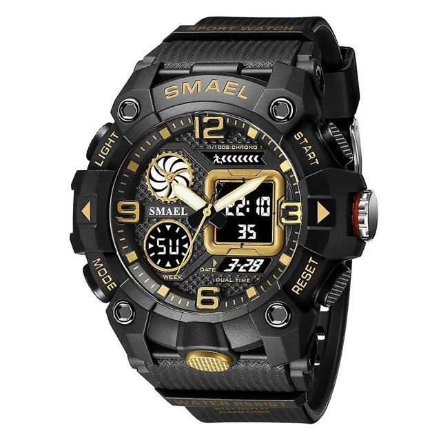 Smael Dual Time Display Watch For Men's Electronic Sport Wristwatch Male With Digital Chronograph Auto Date Week Alarm 8055