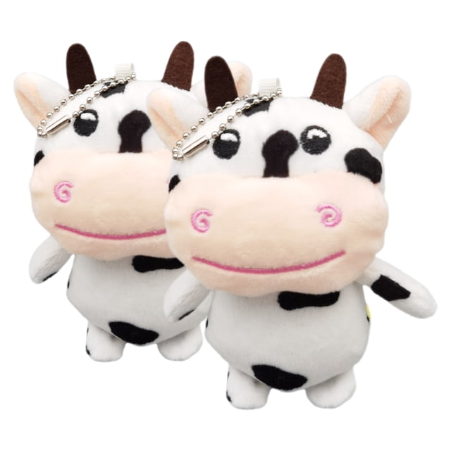 2 llaveros de peluche de vaca lechera, adorables adornos de animales de peluche, para llaves de coche, mochilas, bolsos y colgantes.