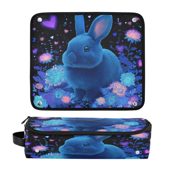 Hair Tool Organizer Bag with Heat Resistant Mat Removable Travel Storage Case for Hot Air Brushes Curling Irons Blue Bunny