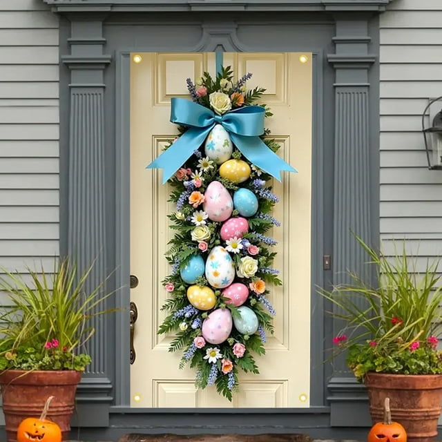 Easter Door Decorations with Rabbit Vertical Banner Cover for Outdoor Photoshoot Party Decoration