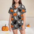 thumbnail image 2 of TOWED22 Girls Halloween Pajama Set Short Sleeve Button Down Silky Satin Girls PJS Kids Sleepwear Fall Winter Nightwear Loungewear Set for 2-13 Years(Grey,6-7 Y), 2 of 6