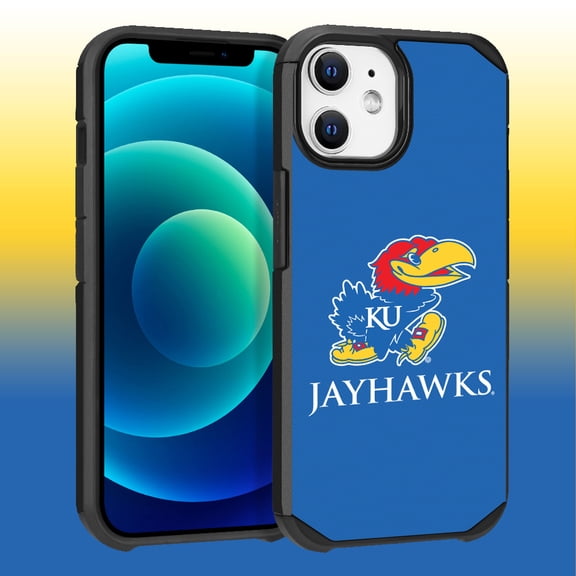 Apple iPhone 12 (6.1) / iPhone 12 Pro (6.1) - Licensed NCAA University of Kansas Jayhawks logo on Blue Textured Dual Layer Case