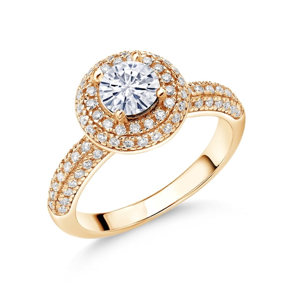 Gem Stone King 18K Yellow Gold Plated Silver Ring Set with Moissanite (1.27 Cttw) (Size 8)