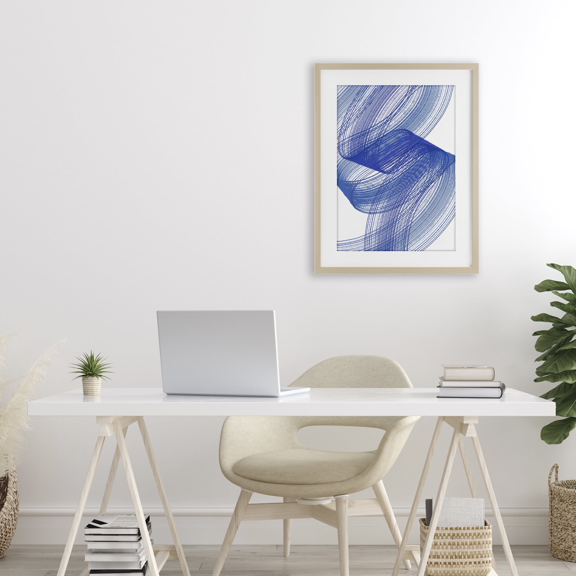 Stupell Industries Blue Lines Flowing In Motion Birch Framed Print Under Glass, design by Martina Pavlova