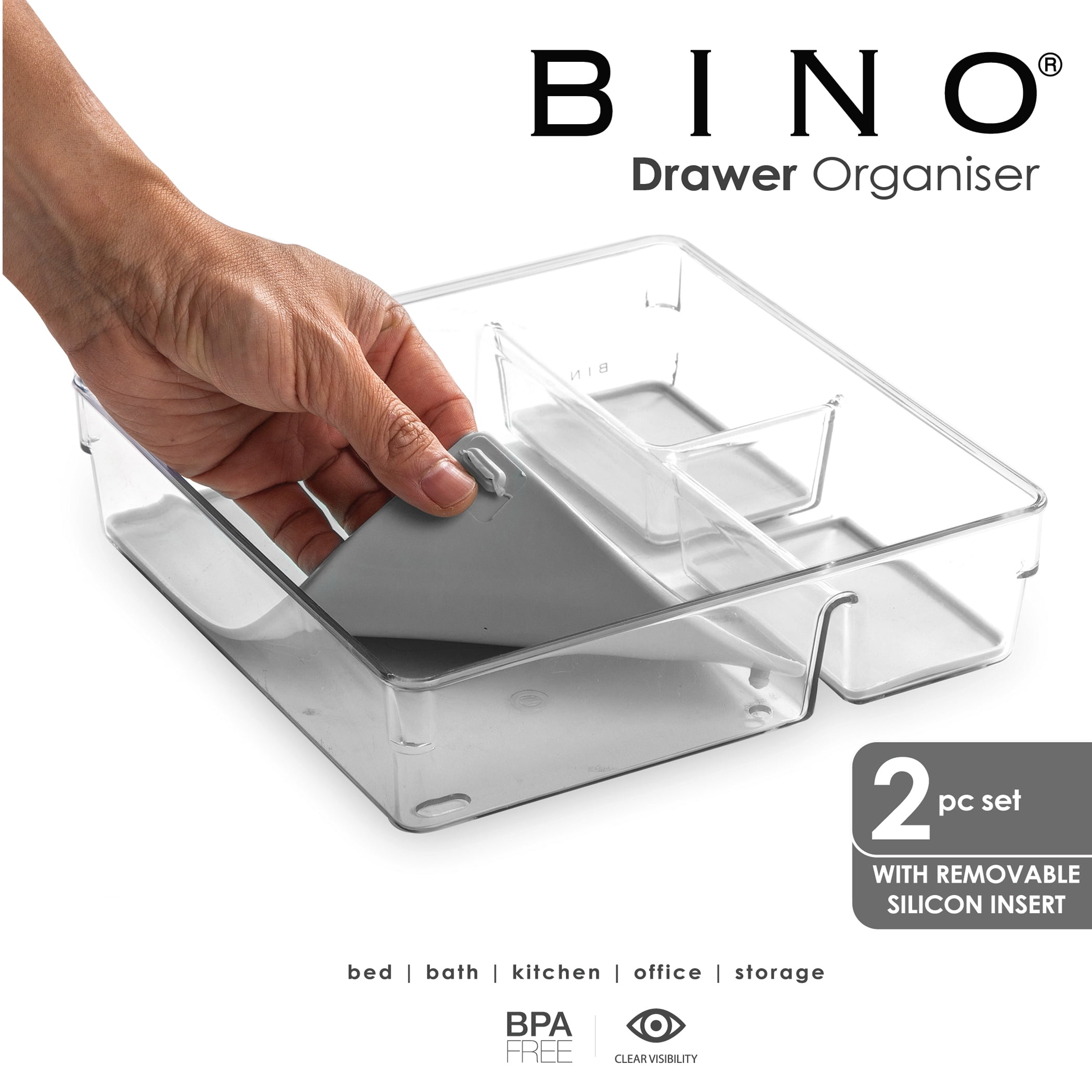 Finders Bino Multi Purpose 3 Section Plastic Drawer Organizer