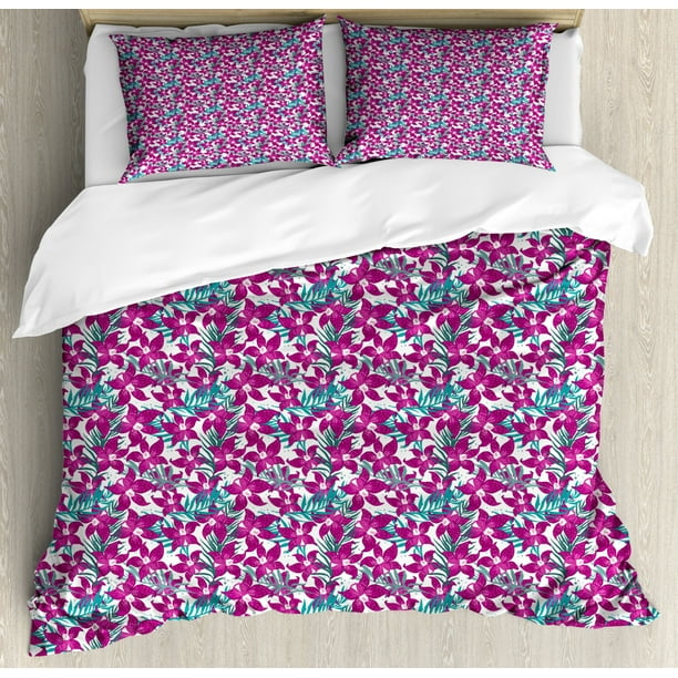 Dark Pink Duvet Cover Set, Pattern of Tropical Orchid ...