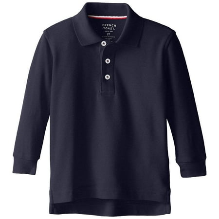 French Toast Boys 2T-4T Long Sleeve Pique Polo Navy 3T