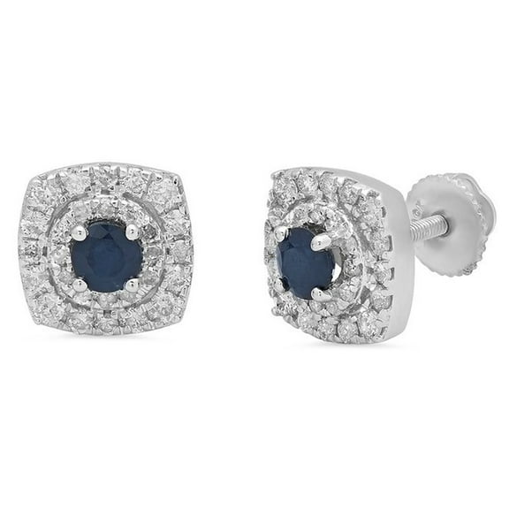 Dazzlingrock Collection 10K Round Cut Blue Sapphire & White Diamond Ladies Halo Style Stud Earrings, White Gold