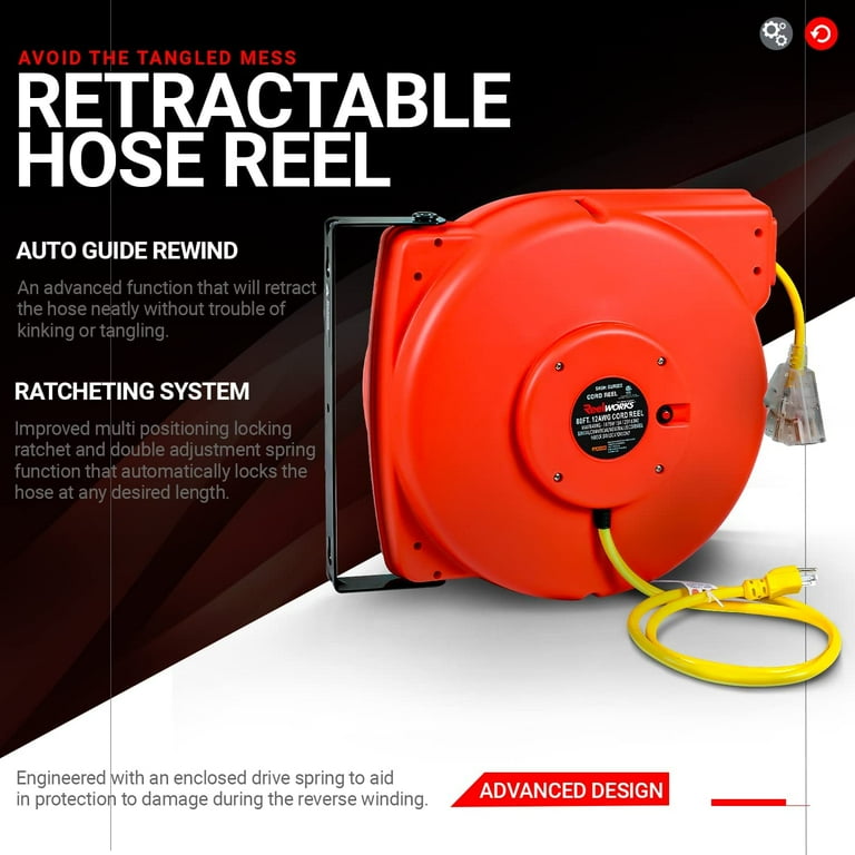 Reelworks 80 ft. Retractable Extension Cord Reel