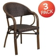 thumbnail image 4 of BizChair 3 Pk. Dark Brown Rattan Restaurant Patio Chair with Red Bamboo-Aluminum Frame, 4 of 9