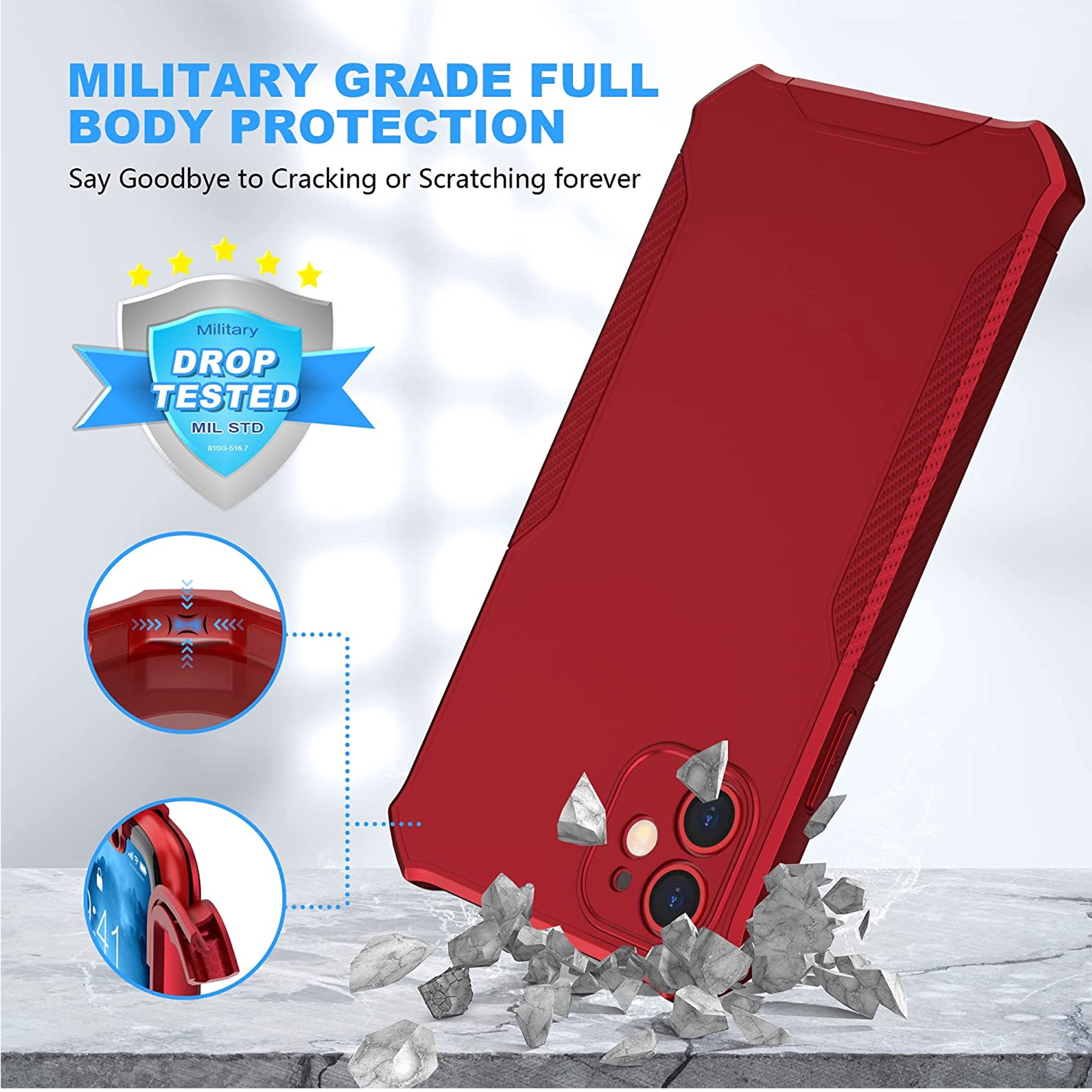 For TCL 50 LE Full-Body Dual Layer Hybrid Case Slim, Drop-Proof TPU Hard PC, Durable Corner Front Bumper Protector Phone Case Cover by Xpression, Red