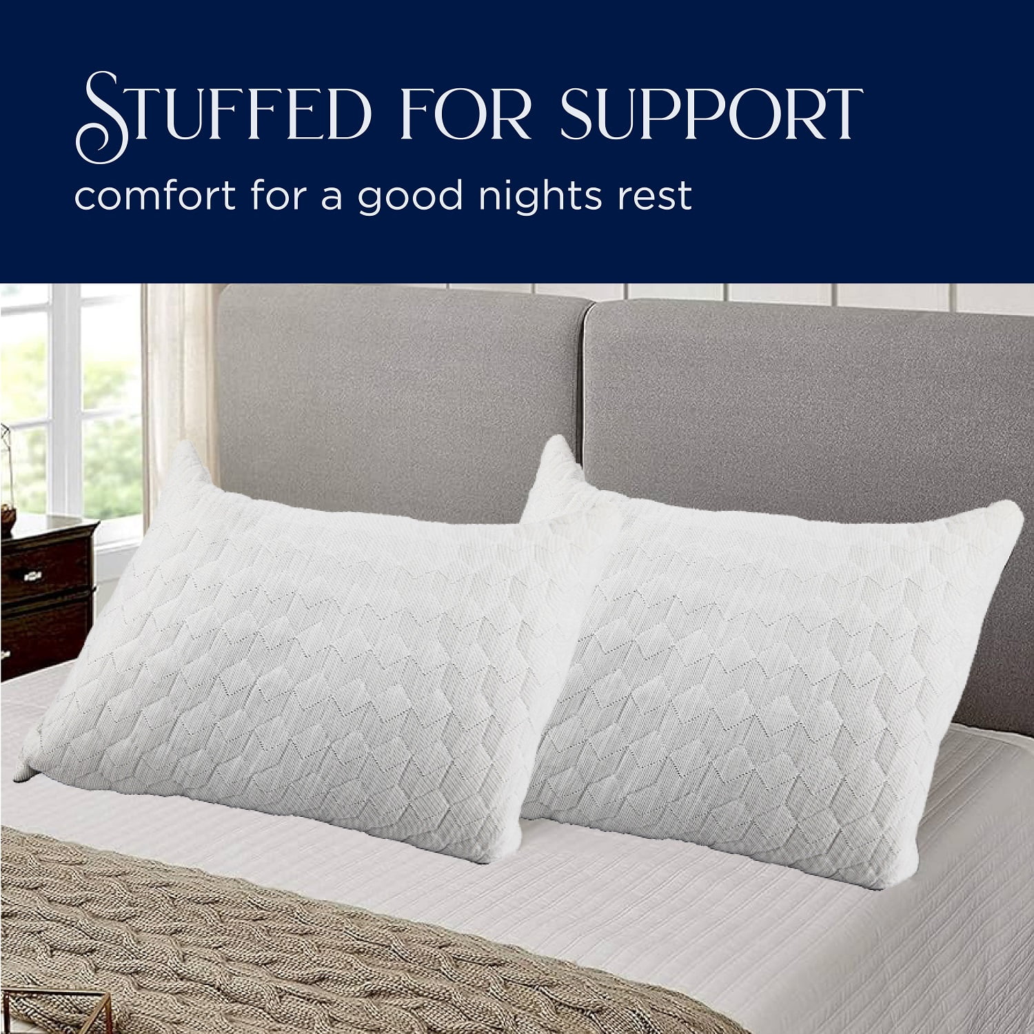 Southern Textiles 2 Pack Quilted Bed Sleeping Pillow Standard/Queen 20in x 26 inch Made in USA