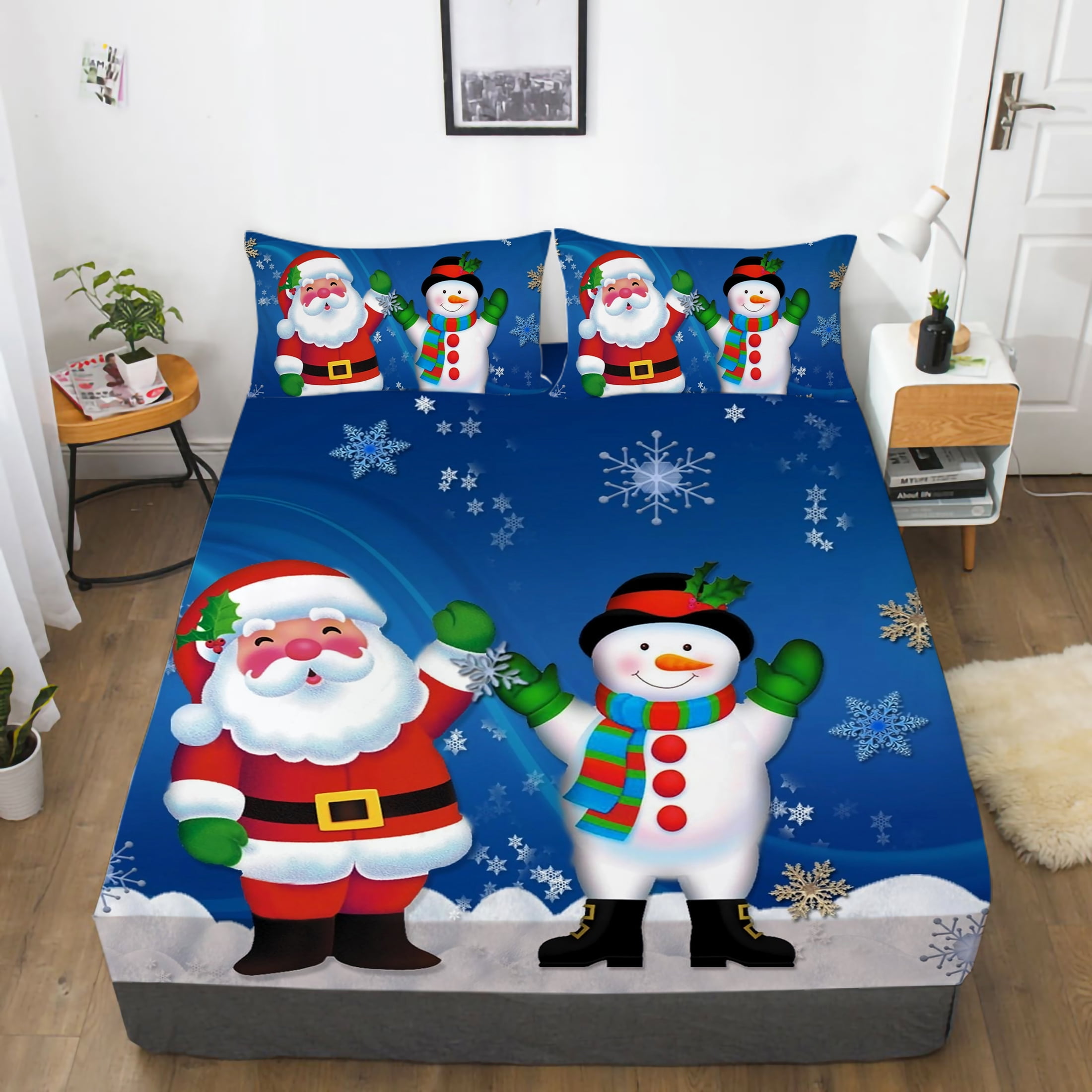 Christmas Decoration Painting Bedding Sheets Home Textiles Fitted