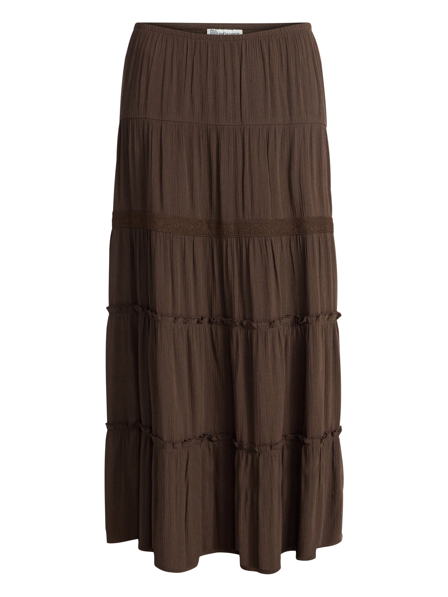 No Boundaries Lace Insert Tiered Maxi Skirt, Women's XXS-XXL