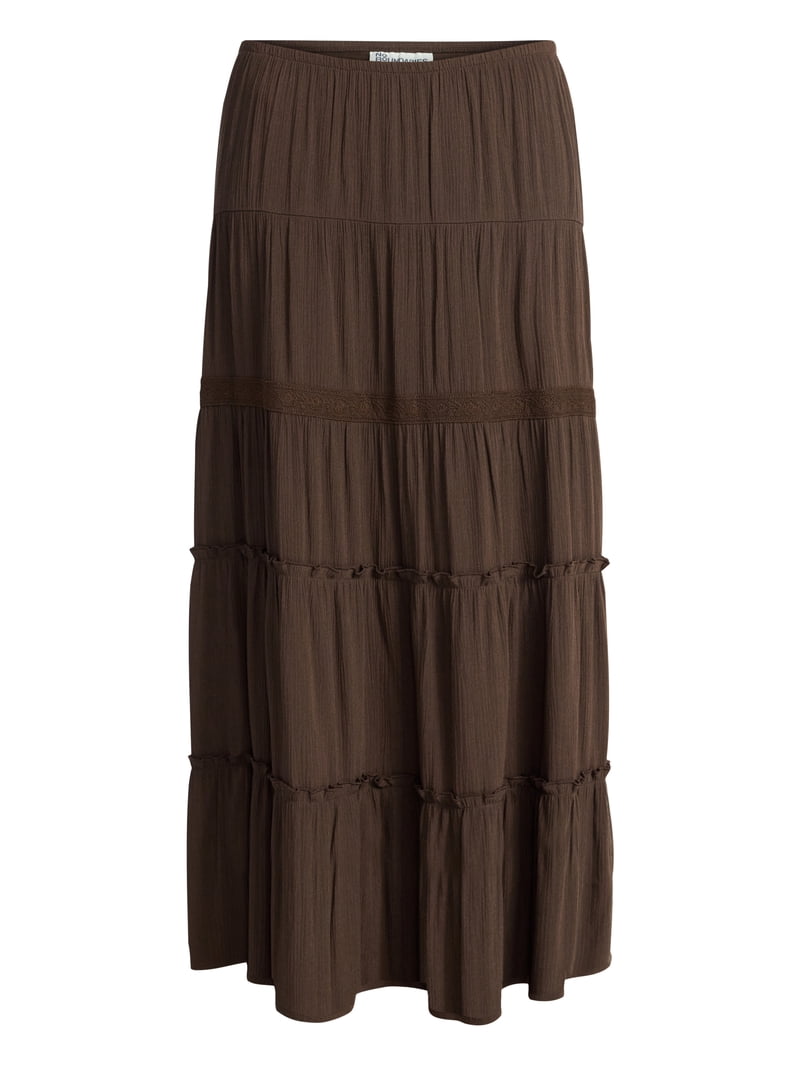 スカート Willfully laceslitrufflefrilltieredskirt No Boundaries Lace Insert Tiered Maxi Skirt, Women's XXS-XXL