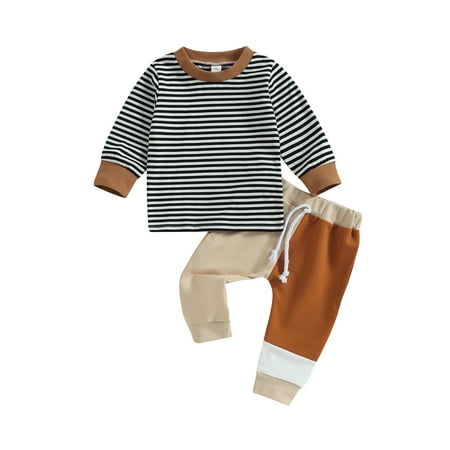 

Bagilaanoe 2pcs Toddler Baby Boys Long Pants Set Long Sleeve Striped T-Shirts Tops + Sweatpants 6M 12M 18M 24M 3T Kids Casual Outfits