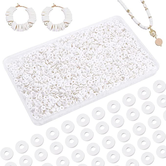 Bundooraking 2000+pcs Pearl White Clay Beads Bulk, Polymer Clay Beads for  Bracelets Making, heishi Beads for Bracelets, Flat Beads (6mm).