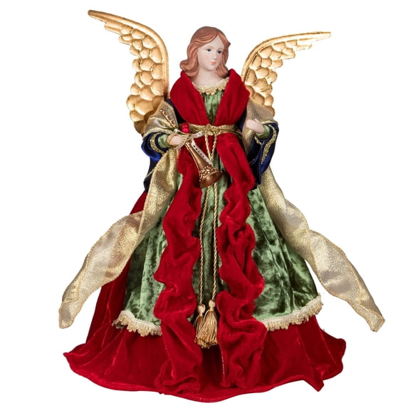 Decoración para árbol de Navidad KI Store Angel, 45 cm, rojo, dorado y verde