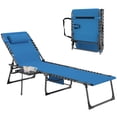 thumbnail image 2 of Outsunny Folding Chaise Lounge Chair Outdoor Tanning Chair with 5-Level Adjustable Back, Side Table, Pillow, Pocket for Yard, Beach, Pool, Blue, 2 of 9