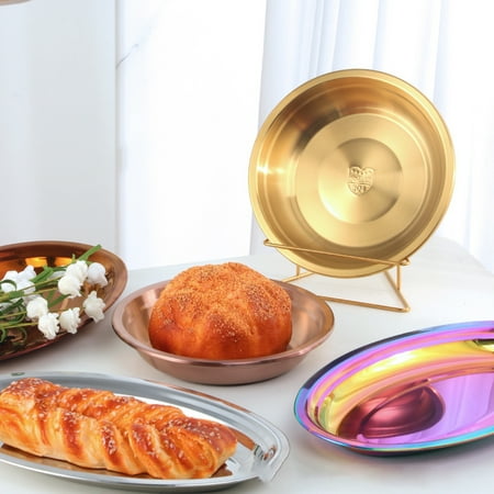 

Riguas Dinner Plate Durable Multi-function Stainless Steel Round Home Deepening Fish Plate for Canteen