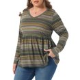 thumbnail image 2 of DARING DIVA Women's Plus V Neck Stripe Peplum Knit Blouse 2X Green, 2 of 6