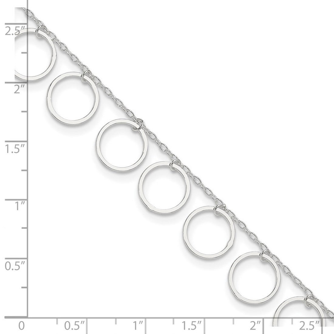 925 Sterling Silver Polished Dangle Circles Anklet 10 Inch Spring-Ring 12mm Wide Anklet for Women