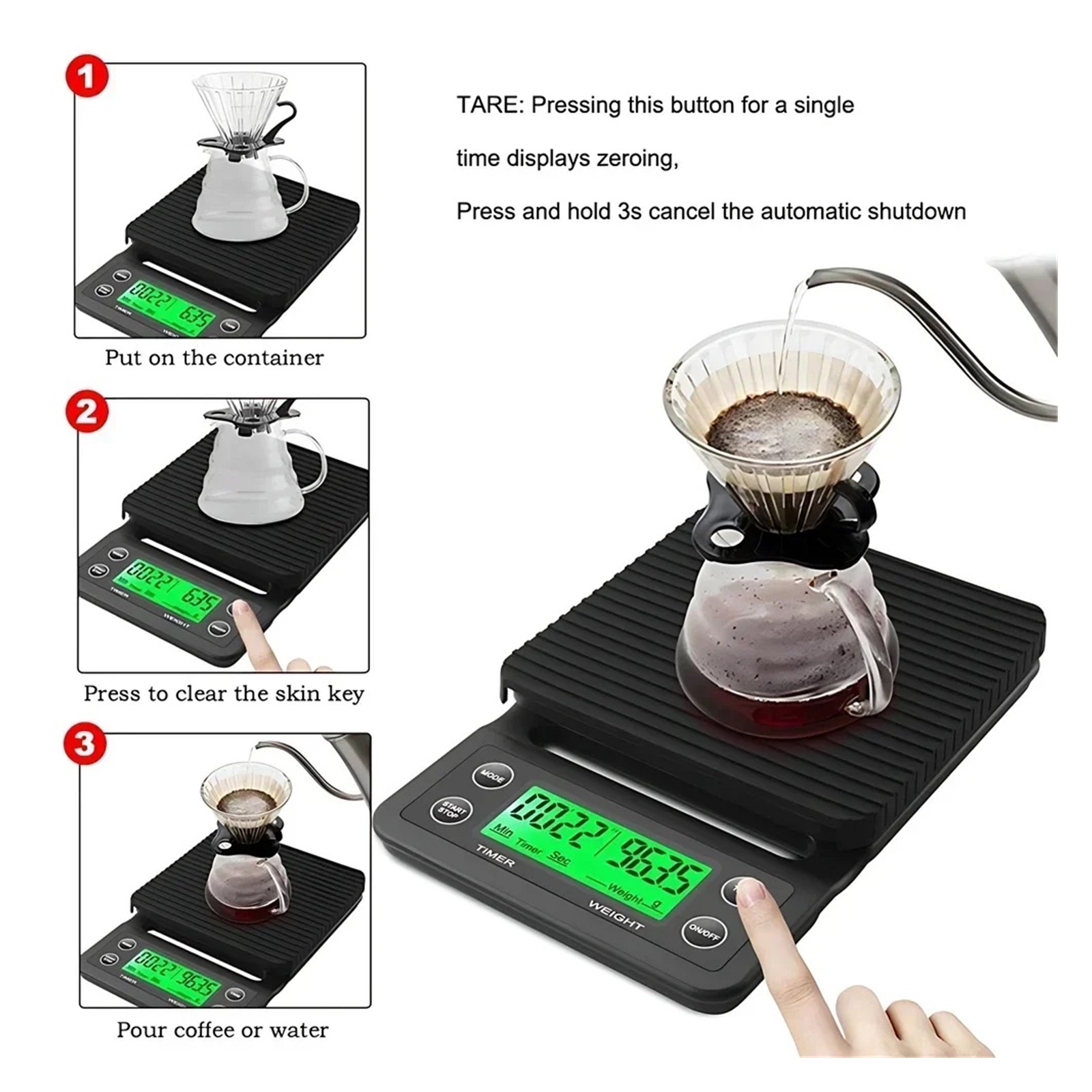 Kitchen Tools Coffee Scale with Timer Digital Multifunction Weighing Scale 3kg/0.1g Pour Over Drip ,High-Precision Weighing Technology