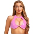 thumbnail image 1 of Oyolan Womens Shiny Patent Leather Halter Bra Backless Cut Out Design For Party Clubbing Pink S, 1 of 5