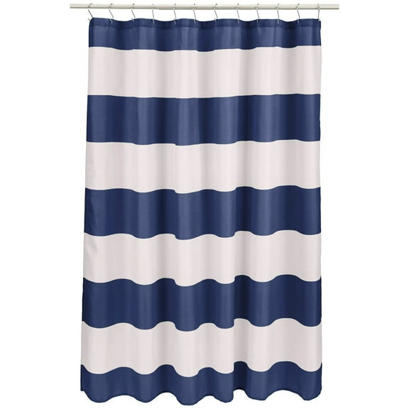 Navy Blue Shower Curtain Stripes and White Fabric for Bathroom Waterproof Home Bath Decor