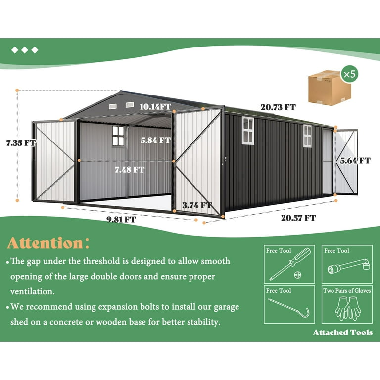 Jocisland 10.1x21x7.3 FT Outdoor Storage Shed, Huge Metal Shed